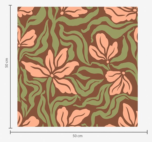 Carta da parati Fiori di pesco e fogliame su sfondo marrone scuro, Parati unica, a00958v2 : Uwalls.it