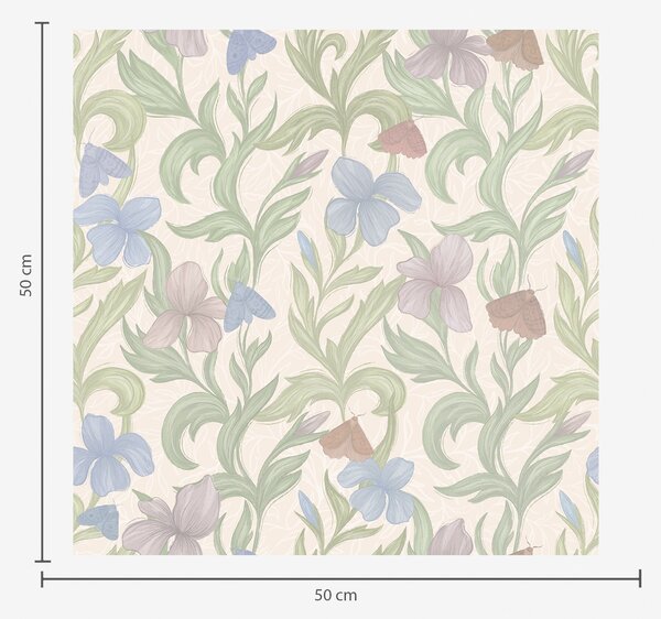 Carta da parati Fiori pastello e farfalle su sfondo color crema, Parati fiori e piante classici, a00944 : Uwalls.it