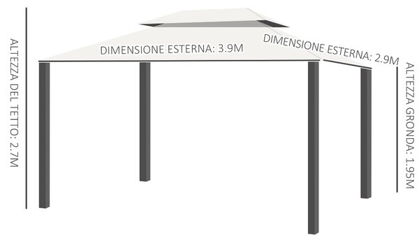 Outsunny Gazebo da Giardino 4x3m con Doppio Tettuccio, Tende e Zanzariere, Struttura in Alluminio, Beige|Aosom