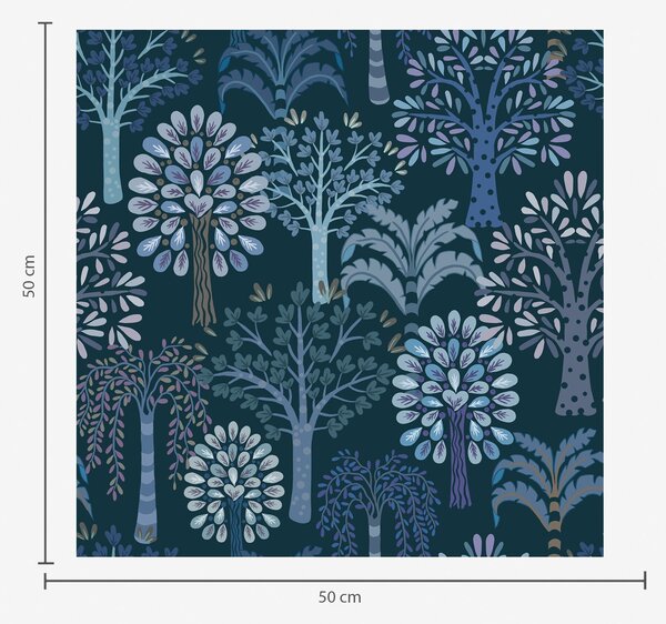 Carta da parati Foresta notturna con alberi decorativi nei toni del blu, Parati foresta classici, Parati classici Bosco Alberi, a00960v2 : Uwalls.it