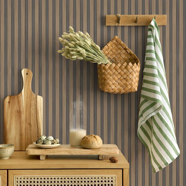 Carta da parati Lamelle verticali in legno e grigio con un ritmo, Parati geometrica classici, Parati geometrica a righe classici, a00992 : Uwalls.it