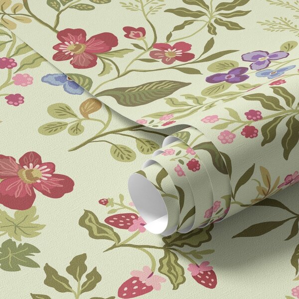 Carta da parati Giardino fiorito con bacche, uva e fiori selvatici, Parati fiori e piante classici, a00961 : Uwalls.it