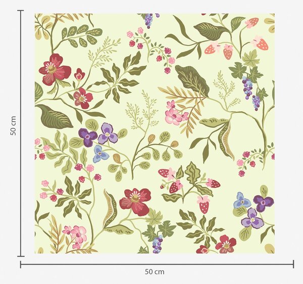 Carta da parati Giardino fiorito con bacche, uva e fiori selvatici, Parati fiori e piante classici, a00961 : Uwalls.it