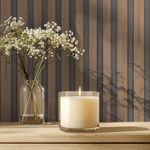 Carta da parati Lamelle verticali in legno con inserti grigio, Parati geometrica classici, Parati geometrica a righe classici, a00991 : Uwalls.it