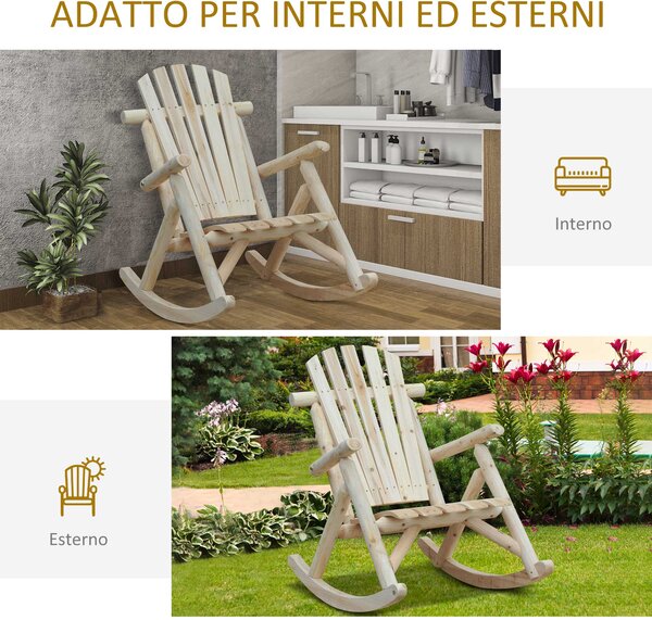 Sedia A Dondolo In Legno Massiccio Per Esterno | 64x86x85 Cm | Portata 130 Kg | Stile Rustico