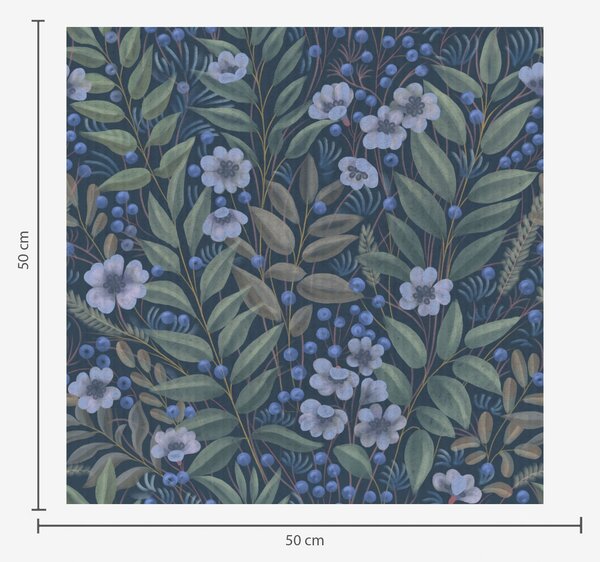 Carta da parati Bacche blu notte e fiori bianchi in un fogliame fitto, Parati fiori e piante classici, a00994 : Uwalls.it