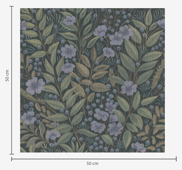 Carta da parati Bacche di bosco e fiori di lillà su sfondo color carbone, Parati fiori e piante classici, a00994v1 : Uwalls.it