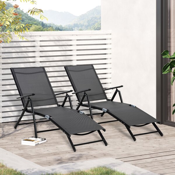Oustunny Set 2 Sdraio da Giardino Pieghevoli con Schienale Regolabile in 7 Posizioni, Lettino Prendisole in Alluminio e Rete Traspirante, Nere|Aosom