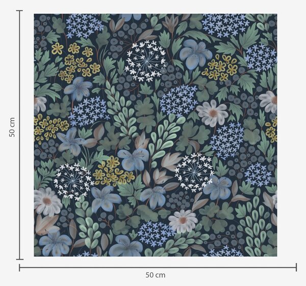 Carta da parati Giardino notturno con gigli blu, bacche e vegetazione selvatica, Parati fiori e piante classici, a00996 : Uwalls.it