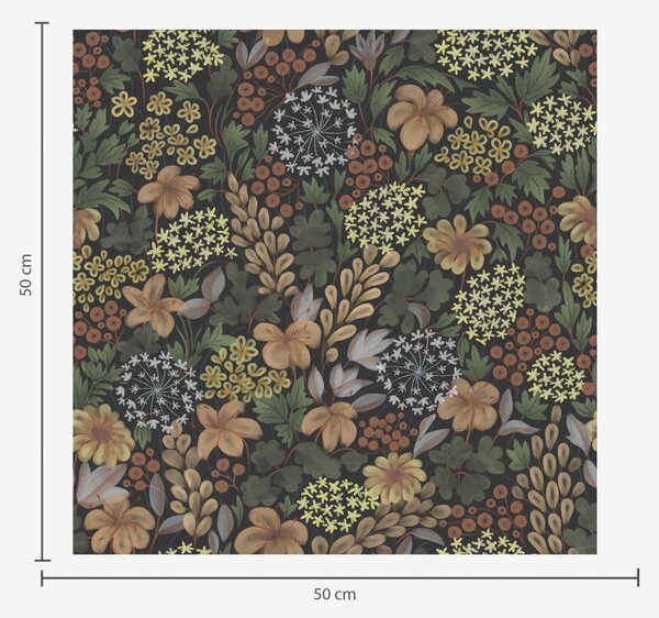Carta da parati Giardino notturno caldo con fiori gialli e fogliame rigoglioso, Parati fiori e piante classici, a00996v1 : Uwalls.it