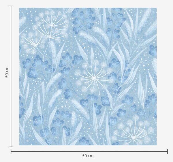 Carta da parati Prato blu ghiacciato con semi di dente di leone e piccoli fiori, Parati fiori e piante classici, a00995 : Uwalls.it