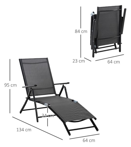 Oustunny Set 2 Sdraio da Giardino Pieghevoli con Schienale Regolabile in 7 Posizioni, Lettino Prendisole in Alluminio e Rete Traspirante, Nere|Aosom