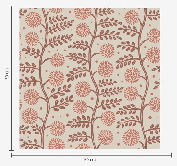 Carta da parati Steli in terracotta con fiori soffici color corallo su sfondo crema, Parati fiori e piante classici, a00997v1 : Uwalls.it