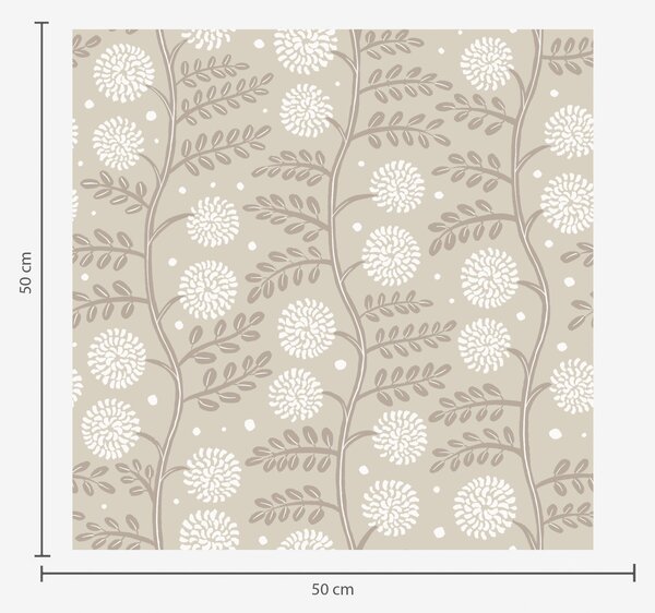 Carta da parati Steli beige con fiori bianchi soffici e morbidi puntini, Parati fiori e piante classici, a00997 : Uwalls.it