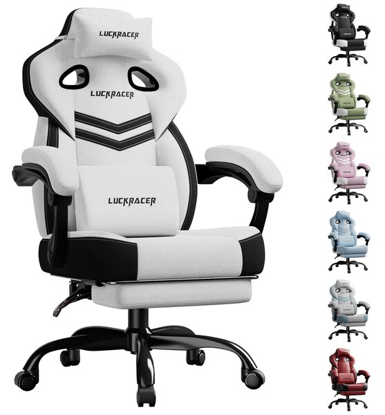 LUCKRACER sedia da gioco, sedia da ufficio con braccioli collegati, cuscino in memory foam, angolo di inclinazione di 90-155° e poggiapiedi, tessuto funzionale e resistente