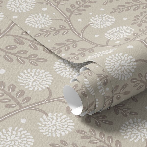 Carta da parati Steli beige con fiori bianchi soffici e morbidi puntini, Parati fiori e piante classici, a00997 : Uwalls.it