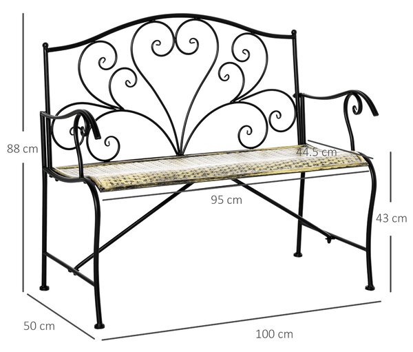 Outsunny Panchina in Ferro da Giardino , Panca da Esterno in Stile Vintage 2 Posti, 100x 50x88cm, Nero|Aosom