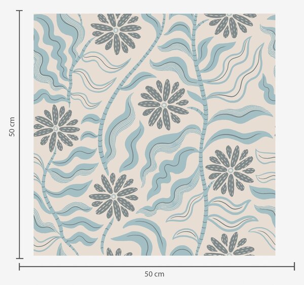 Carta da parati Fiori astratti e foglie ondulate in delicate tonalità blu, Parati fiori e piante classici, a00998v1 : Uwalls.it