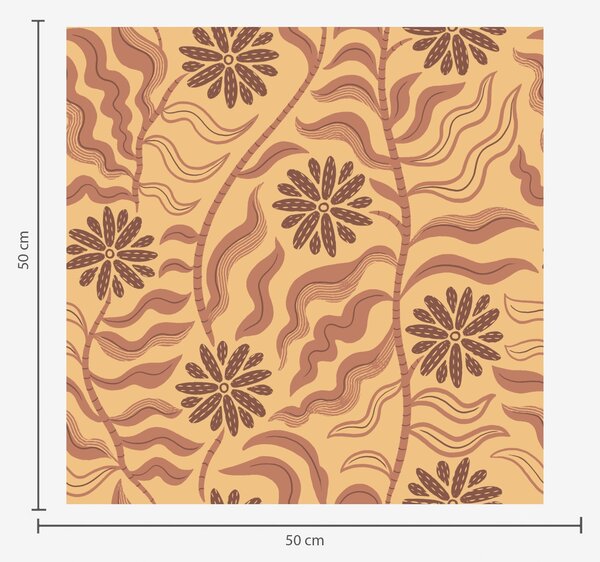 Carta da parati Fiori e foglie caldi e ondulati nei toni del senape-terracotta, Parati fiori e piante classici, a00998v2 : Uwalls.it