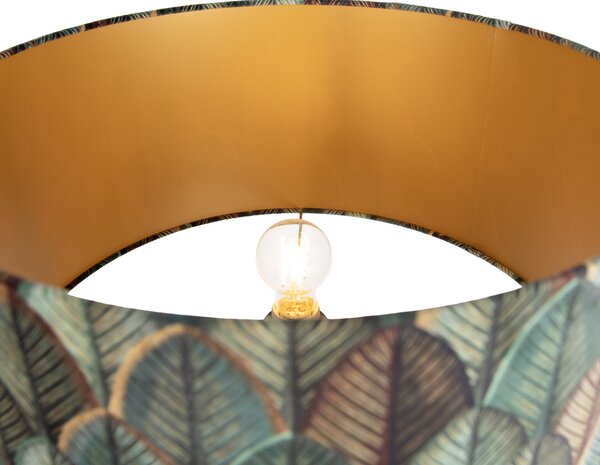 Lampada da terra nera a treppiede con paralume a forma di foglia e interno dorato 50cm - Puros