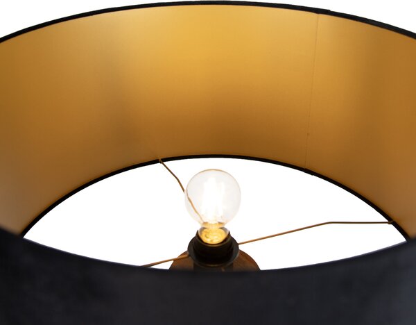 Lampada da terra in legno di noce con paralume nero con interno dorato 50 cm - Tripod Classic
