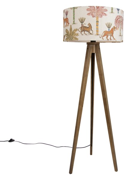 Lampada da terra in legno con paralume multicolore e stampa animalier 50cm - Tripod Classic