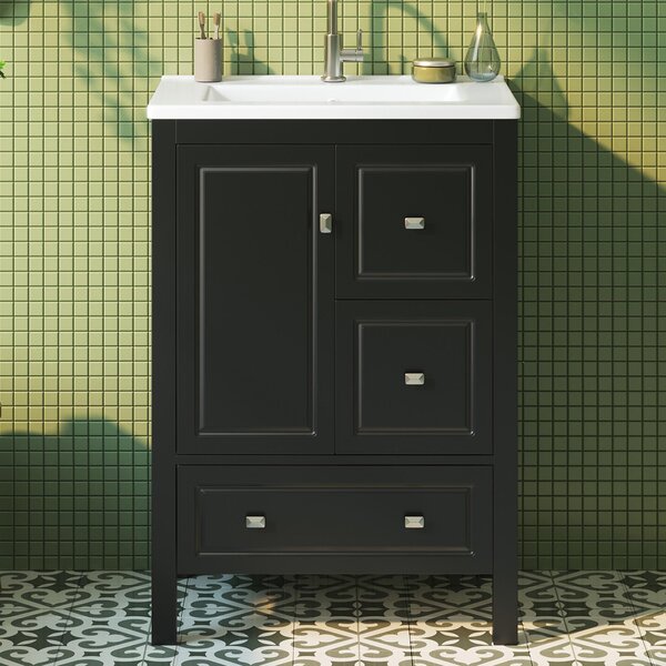 Mobile lavabo da bagno nero, 62x47x90 cm. Lavabo con vasca in Vetroceramica, mobile bagno autoportante