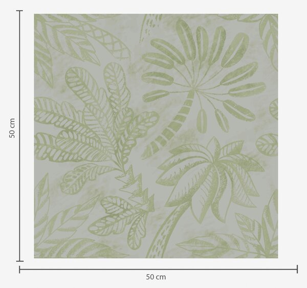 Carta da parati Foglie tropicali disegnate in freschi toni verde chiaro, Parati natura classici, Parati natura foglie classici, a01001v1 : Uwalls.it