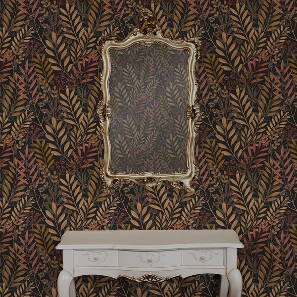 Carta da parati Prato scuro con foglie stilizzate e baccelli, Parati fiori e piante classici, a01020 : Uwalls.it