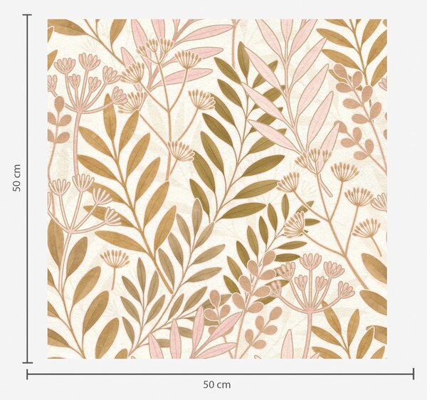 Carta da parati Motivo botanico leggero con foglie delicate nei toni del rosa e dell'avena, Parati fiori e piante classici, a01020v1 : Uwalls.it