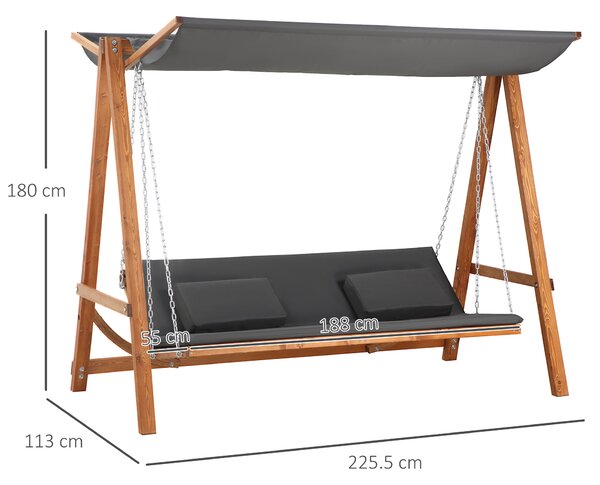 Outsunny Dondolo da Giardino 3 Posti Convertibile in Letto Matrimoniale, 225.5x113x180cm