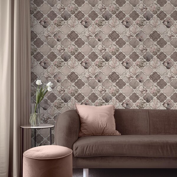 Carta da parati Romantico patchwork di medaglioni floreali nei toni polverosi, Parati fiori e piante classici, a01027 : Uwalls.it