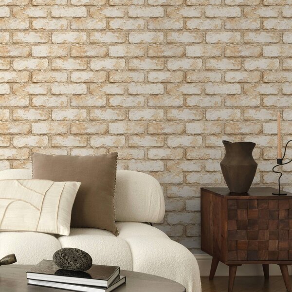 Carta da parati Texture mattone beige chiaro invecchiato, Parati classici in stile loft, a01029 : Uwalls.it