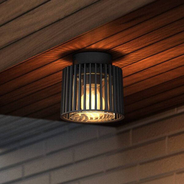 LUTEC Plafoniera da esterno SHYNE, nera, 16 cm, metallo, IP54, E27 dimmerabile, Nero, Alluminio, Moderno, Plafoniera