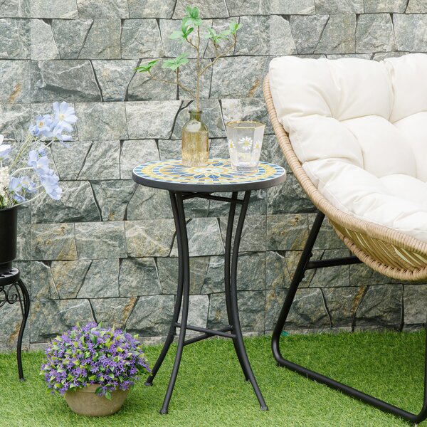 Outsunny Tavolino da Giardino in Metallo con Piano d'Appoggio a Mosaico in Ceramica, Ф35.5x53.5cm, Multicolore|Aosom