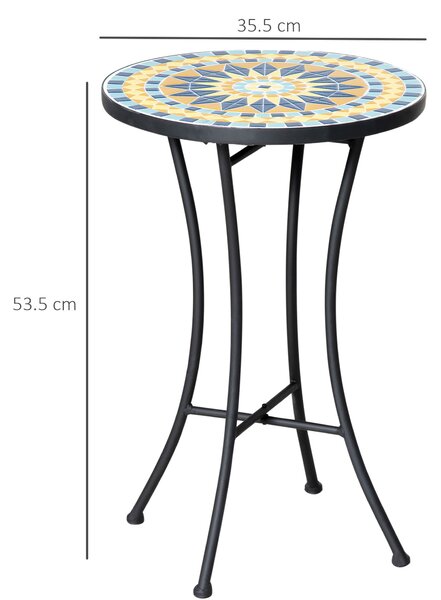 Outsunny Tavolino da Giardino in Metallo con Piano d'Appoggio a Mosaico in Ceramica, Ф35.5x53.5cm, Multicolore|Aosom