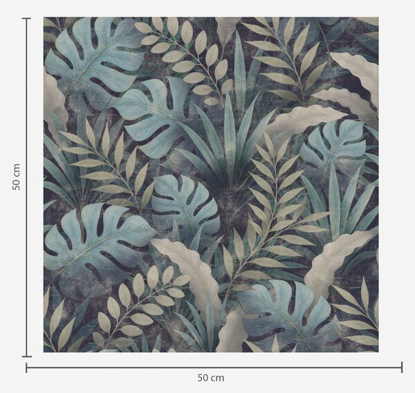 Carta da parati Fogliame tropicale nei freschi toni del blu-verde, Parati fiori e piante classici, a01035 : Uwalls.it