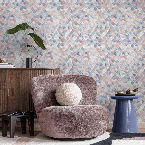 Carta da parati Mosaico dai colori pastello chiari con delicate forme marocchine, Parati astratta classici, a01039v1 : Uwalls.it