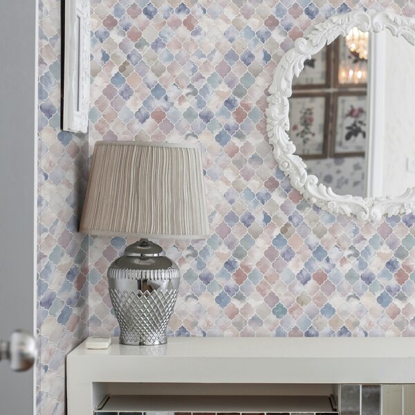 Carta da parati Mosaico dai colori pastello chiari con delicate forme marocchine, Parati astratta classici, a01039v1 : Uwalls.it