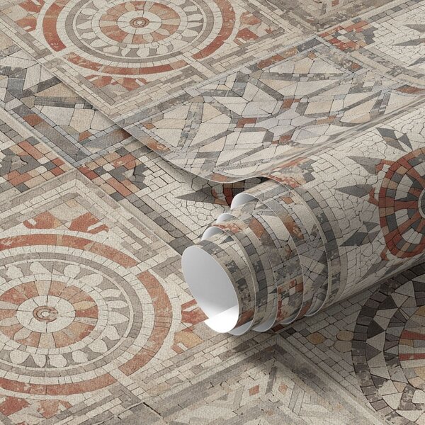 Carta da parati Antichi medaglioni in mosaico di pietra con dettagli consumati, Parati astratta classici, a01042 : Uwalls.it