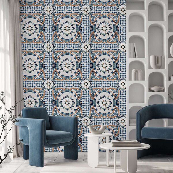 Carta da parati Luminoso mosaico marocchino nei toni del blu-turchese, Parati astratta classici, a01043 : Uwalls.it