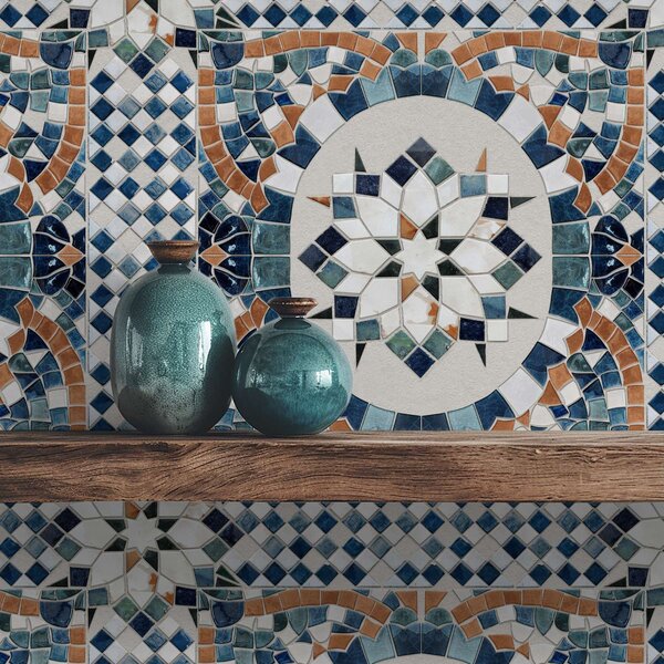 Carta da parati Luminoso mosaico marocchino nei toni del blu-turchese, Parati astratta classici, a01043 : Uwalls.it