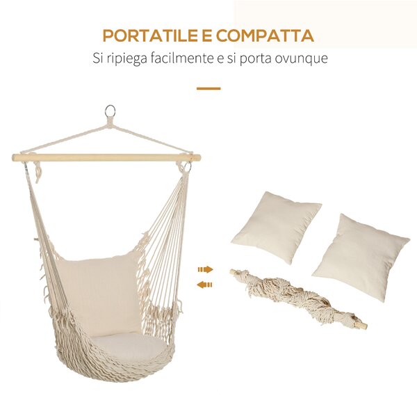 Outsunny Amaca da Giardino in Corda, Amaca a Dondolo in Stile Shabby Chic per Interni ed Esterni, Bianca 120L x 90Pcm|Aosom