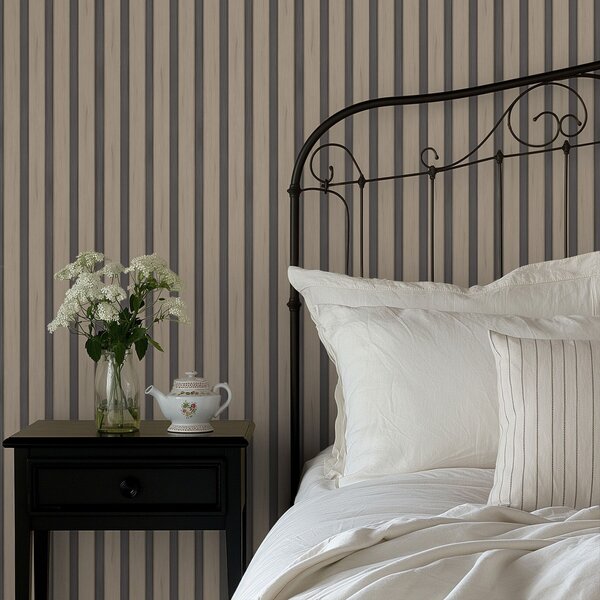 Carta da parati Assi di legno beige con strisce verticali scure, Parati geometrica classici, Parati geometrica a righe classici, a01054v2 : Uwalls.it