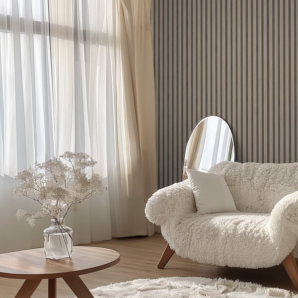 Carta da parati Assi di legno beige con strisce verticali scure, Parati geometrica classici, Parati geometrica a righe classici, a01054v2 : Uwalls.it