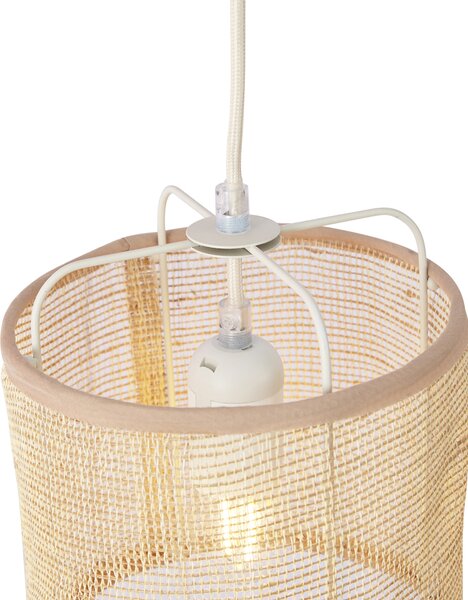 Lampada a sospensione Japandi beige con paralumi in tessuto 6 luci - Yente