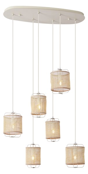 Lampada a sospensione Japandi beige con paralumi in tessuto 6 luci - Yente