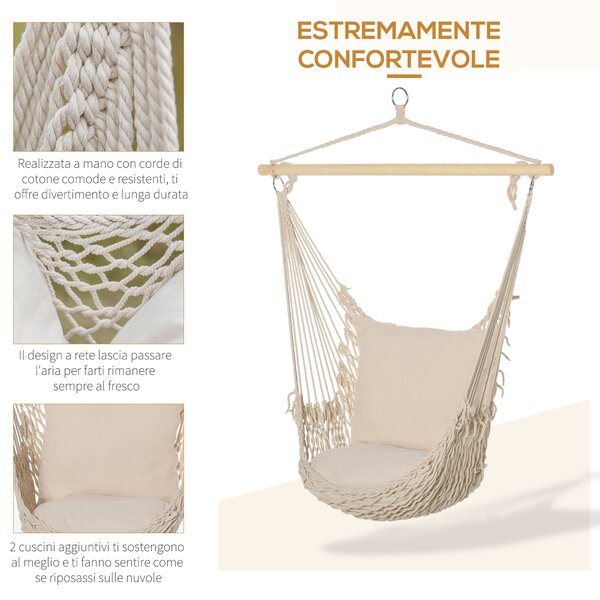 Outsunny Amaca da Giardino in Corda, Amaca a Dondolo in Stile Shabby Chic per Interni ed Esterni, Bianca 120L x 90Pcm|Aosom
