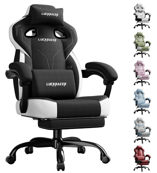 LUCKRACER sedia da gioco, sedia da ufficio con braccioli collegati, cuscino in memory foam, angolo di inclinazione di 90-155° e poggiapiedi, tessuto funzionale e resistente