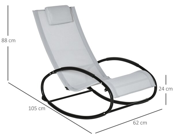 Outsunny Sedia Sdraio a Dondolo da Giardino Ergonomica con Cuscino e Tessuto Traspirante per Interno ed Esterno, Grigia | Aosom
